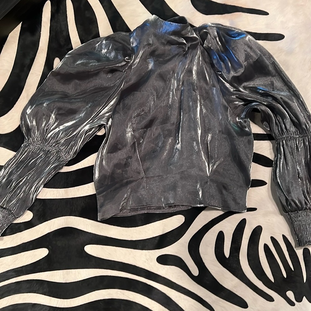 Top Shop High Neck Silver Metallic Blouse